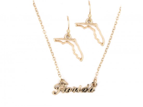 Gold Florida Script Name Necklace Set