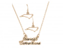 Gold North Carolina Script Name Necklace Set