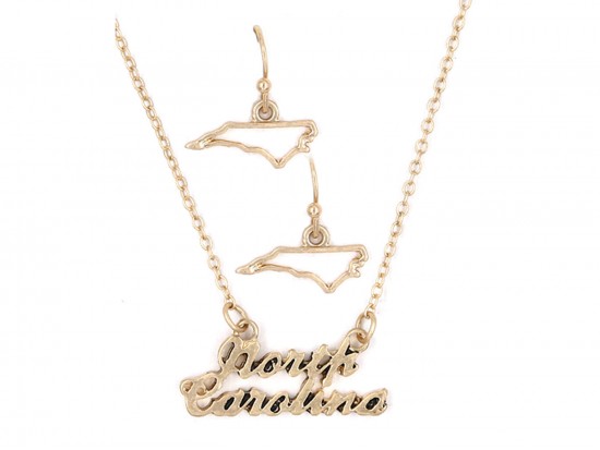 Gold North Carolina Script Name Necklace Set Gold North Carolina Script Name Necklace Set