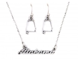 Silver Alabama Script Name Necklace Set