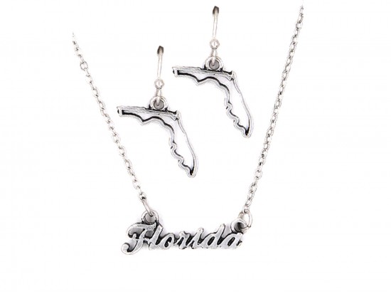 Silver Florida Script Name Necklace Set Silver Florida Script Name Necklace Set