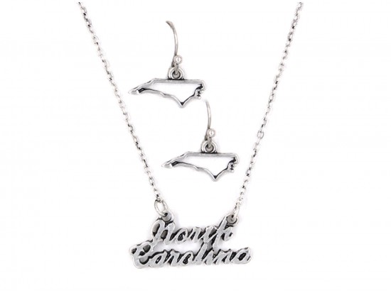 Silver North Carolina Script Name Necklace Set Silver North Carolina Script Name Necklace Set