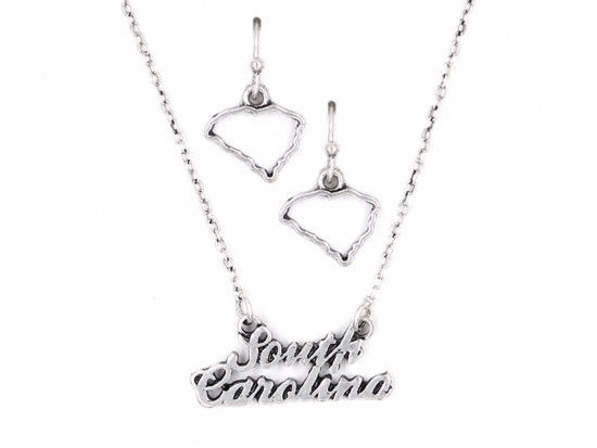 Silver South Carolina Script Name Necklace Set Silver South Carolina Script Name Necklace Set