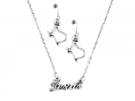 Silver Texas Script Name Necklace Set Silver Texas Script Name Necklace Set