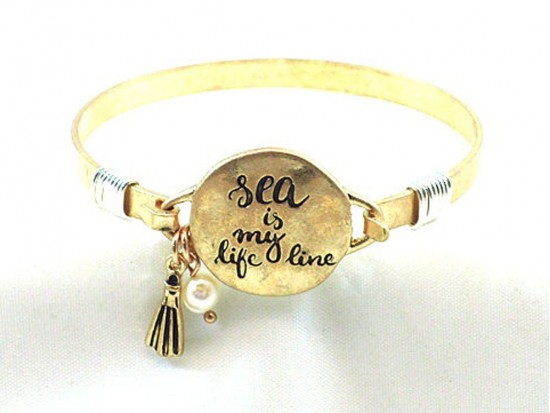 Gold Sea Is My Life Line Wire Wrap Bracelet Gold Sea Is My Life Line Wire Wrap Bracelet