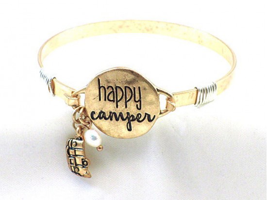 Gold Happy Camper Wire Wrap Bracelet