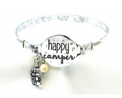 Silver Happy Camper Wire Wrap Bracelet