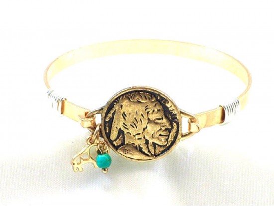 Gold Buffalo Nickel Wire Wrap Bracelet