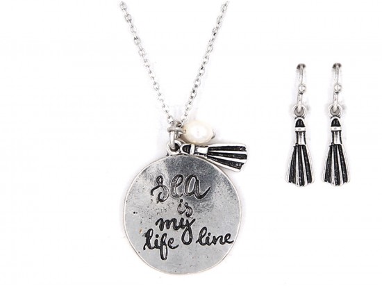 Silver Sea is My Life Line Necklace Set