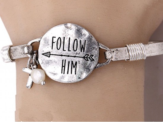 Silver Matt Follow Him Band Hook Bracelet