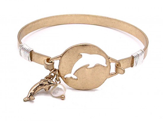 Gold Dolphin Disc Hook Bracelet