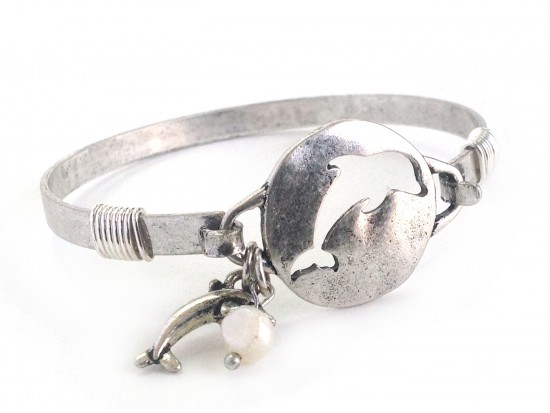 Silver Dolphin Disc Hook Bracelet