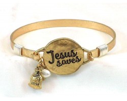 Gold Jesus Saves Wire Wrap Hook Bracelet