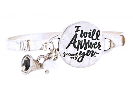 Silver I will Answer Wire Wrap Bracelet