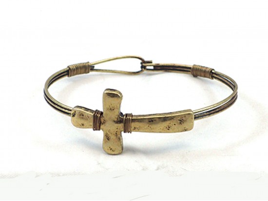 Gold Cross Wire Wrap Hook Bracelet