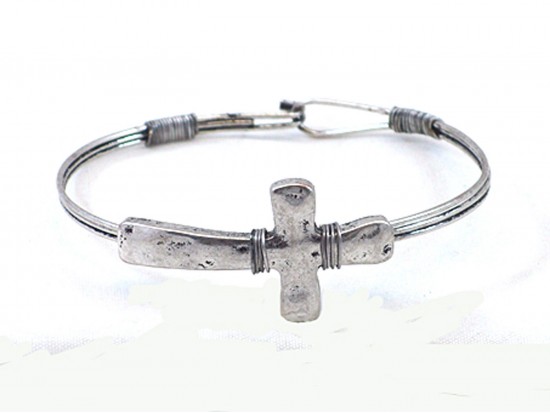 Silver Cross Wire Wrap Hook Bracelet