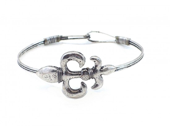 Silver Fleur De Lis Wire Wrap Hook Bracelet