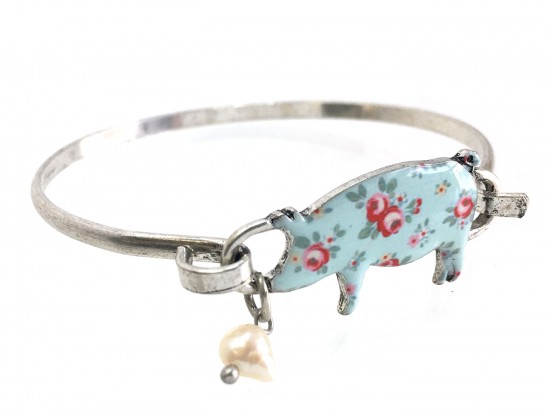 Multi Pig Floral Print Silver Hook Bracelet