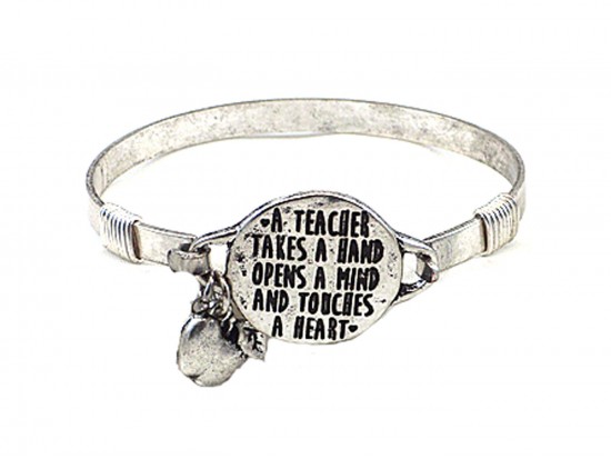 Silver Teacher Opens A Mind  Wire Wrap Bracelet