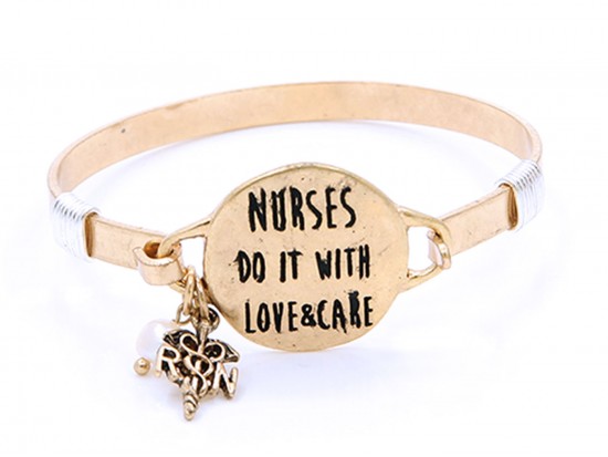 Gold Nurses Do It With Love Wire Wrap Hook Bracelet