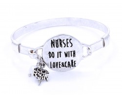 Silver Nurses Do It With Love Wire Wrap Hook Bracelet