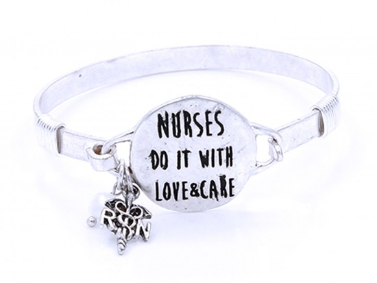 Silver Nurses Do It With Love Wire Wrap Hook Bracelet