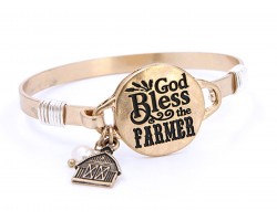 Gold God Bless The Farmer Wire Wrap Bracelet
