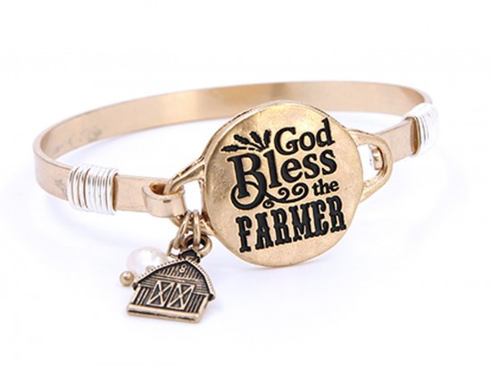 Gold God Bless The Farmer Wire Wrap Bracelet Gold God Bless The Farmer Wire Wrap Bracelet