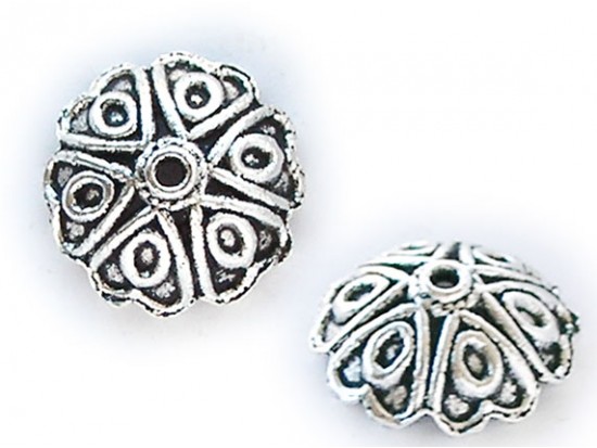 12mm Antique Silver Plate High Dome Filigree 6 Point Heart Bead Cap