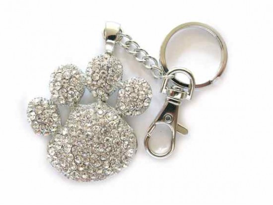 Paw Print With Clear Crystals Key Chain