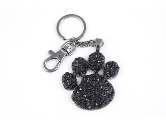 Paw Print With Jet Crystals Key Chain Paw Print With Jet Crystals Key Chain