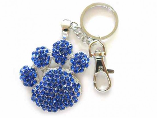Paw Print With Sapphire Crystals Key Chain