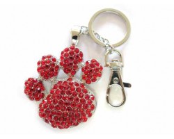 Paw Print With Light Siam Crystals Key Chain