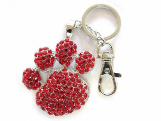 Paw Print With Light Siam Crystals Key Chain