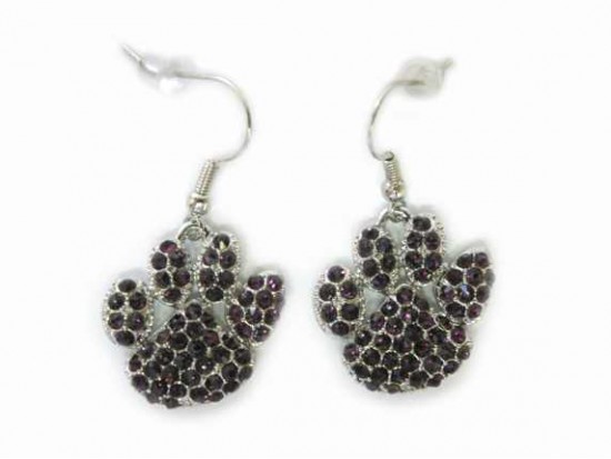 Silver Amethyst Crystal Paw Print Fish Hook Earrings Silver Amethyst Crystal Paw Print Fish Hook Earrings