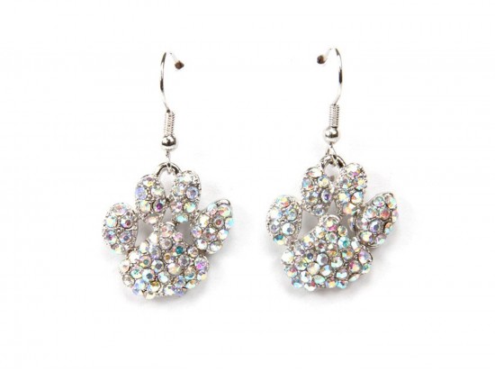 AB Clear Crystal Paw Print Fish Hook Earrings