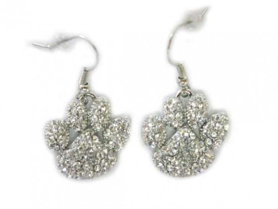Silver Clear Crystal Paw Print Fish Hook Earrings Silver Clear Crystal Paw Print Fish Hook Earrings