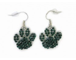 Green Emerald Crystal Paw Print Hook Earrings