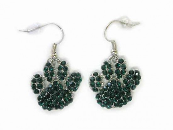 Green Emerald Crystal Paw Print Hook Earrings Green Emerald Crystal Paw Print Hook Earrings