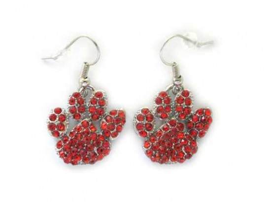 Red Crystal Paw Print Fish Hook Earrings Red Crystal Paw Print Fish Hook Earrings