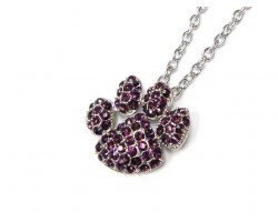 Silver Chain Necklace With Amethyst Crystal Paw Print Pendant