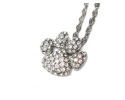 Silver Chain Necklace With Clear Crystal Paw Print Pendant
