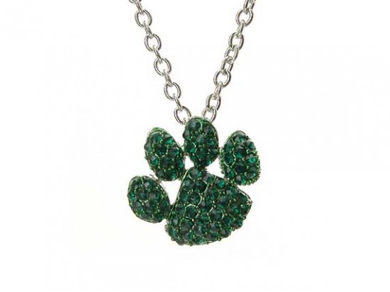 Green Emerald Crystal Paw Print Chain Necklace