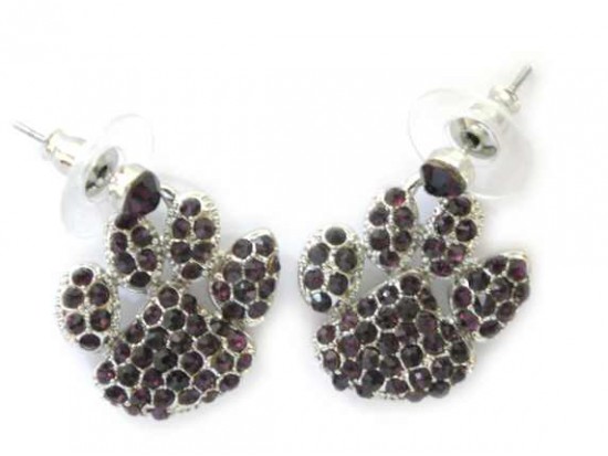 Purple Crystal Paw Print Post Earrings Purple Crystal Paw Print Post Earrings