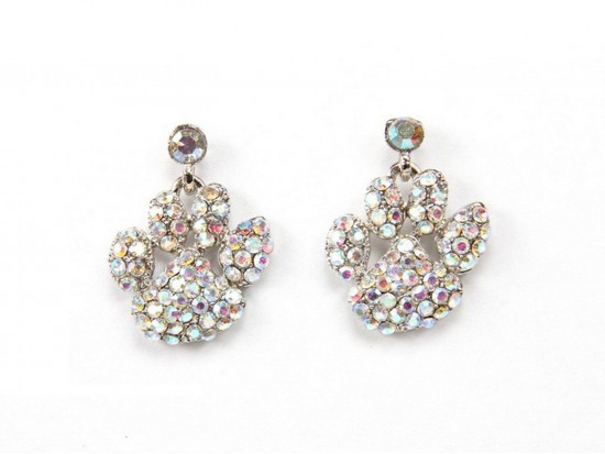 AB Clear Crystal Paw Print Dangle Post Earrings AB Clear Crystal Paw Print Dangle Post Earrings