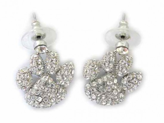 Clear Crystal Paw Print Dangle Post Earrings Clear Crystal Paw Print Dangle Post Earrings