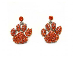 Orange Crystal Paw Print Dangle Post Earrings