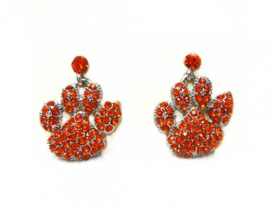 Orange Crystal Paw Print Dangle Post Earrings Orange Crystal Paw Print Dangle Post Earrings