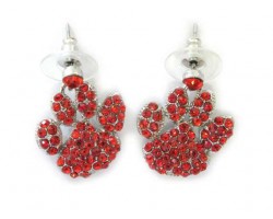 Red Crystal Paw Print Dangle Post Earrings