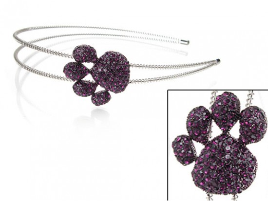 Purple Crystal Paw Print Silver Coil Wire Headband